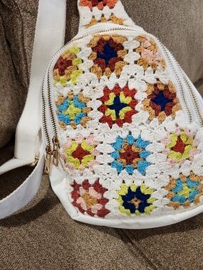 Altar’d State crochet crossbody.  Faux Leather With Crochet Granny Squares